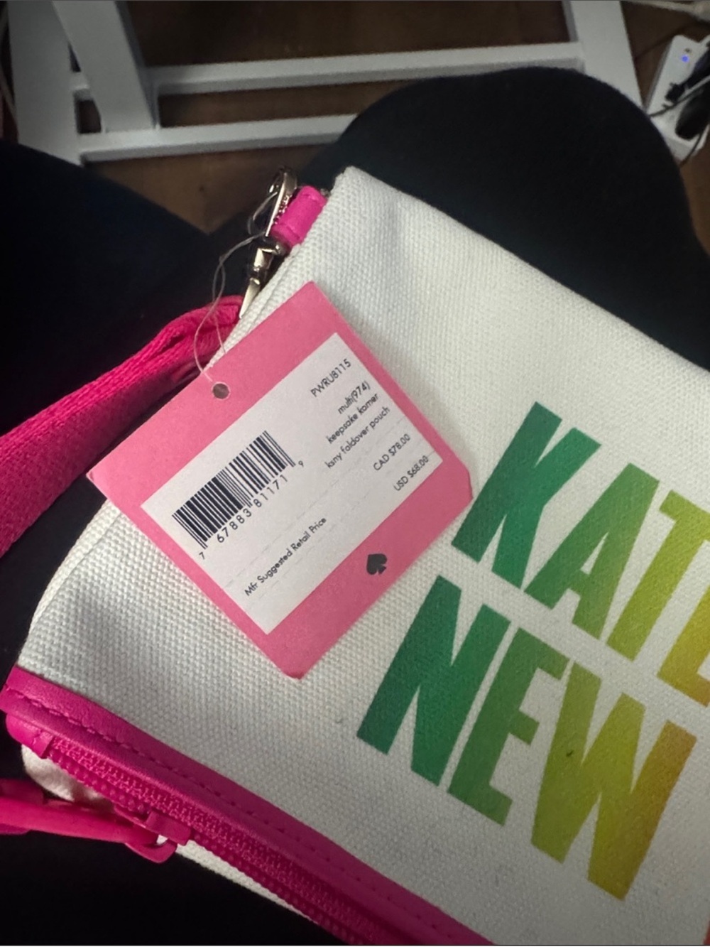 kate spade White Wristlet Clutch with Pink Trim and Multicolor Logo - Picture 7 of 7